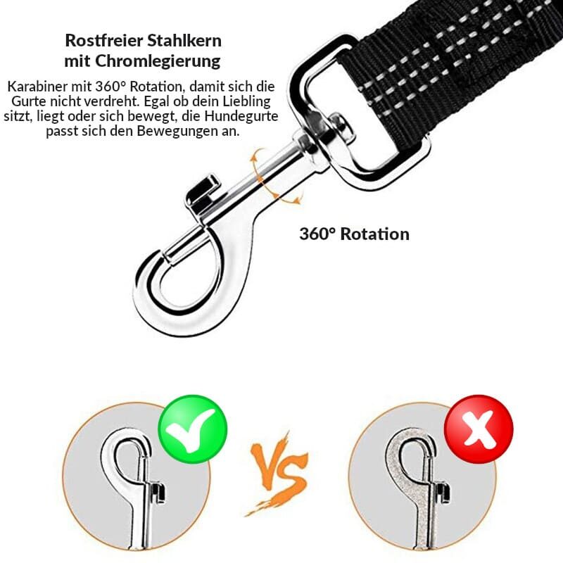 Sicherheitsgurte für Hunde im Auto "Belty" 14 Hundegurte fuer mehr Sicherheit im Auto Detauls der Hundegurte Karabiner